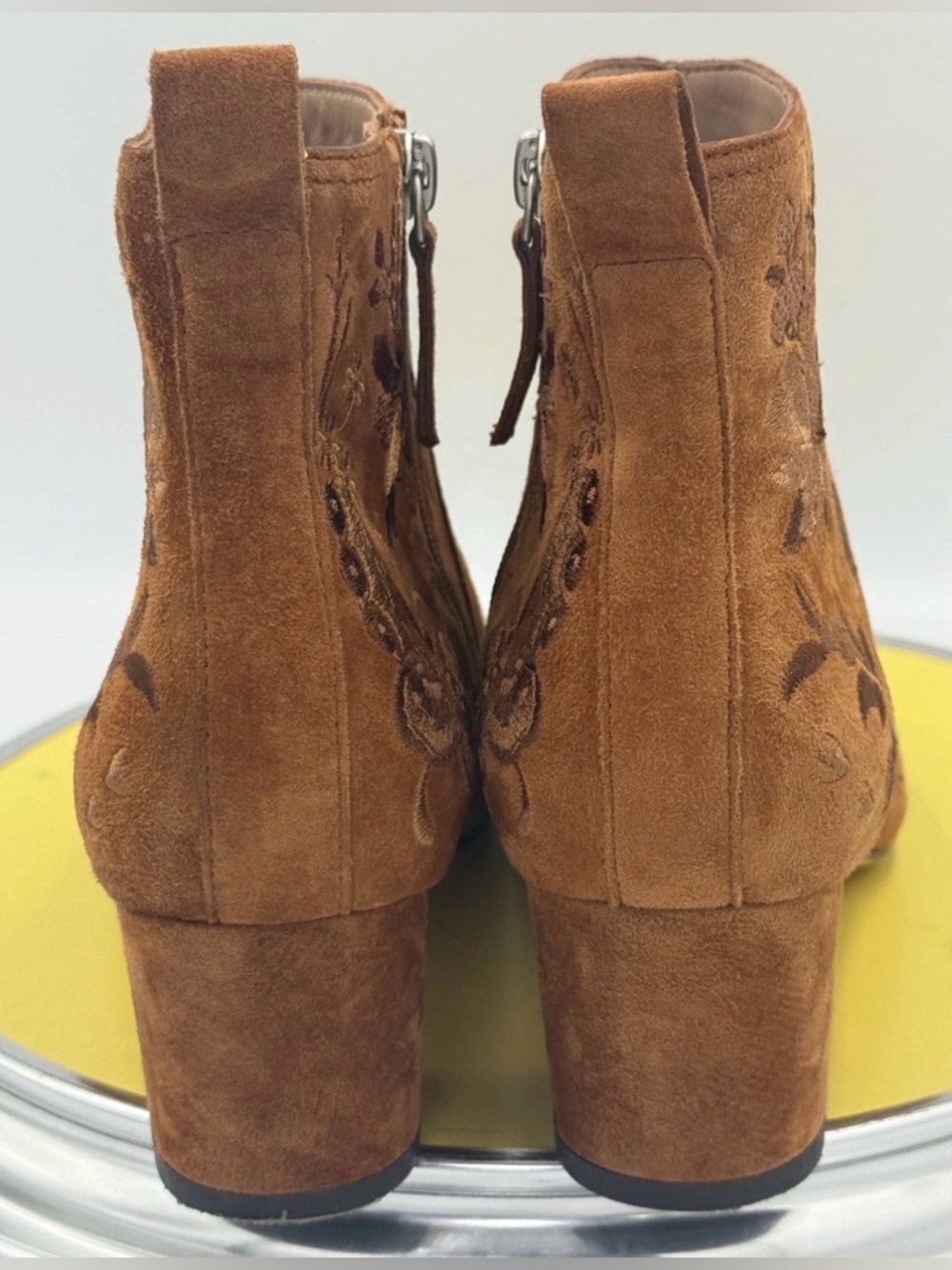 Johnny Was Taline Embroidered Suede Boots Booties Brown Size 8 Leather Soles - Picture 6 of 12